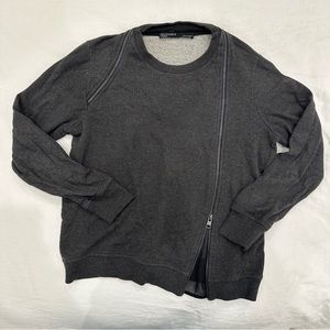 ALLSAINTS Women’s Asymmetrical Zipper Crewneck with Sheer Detail